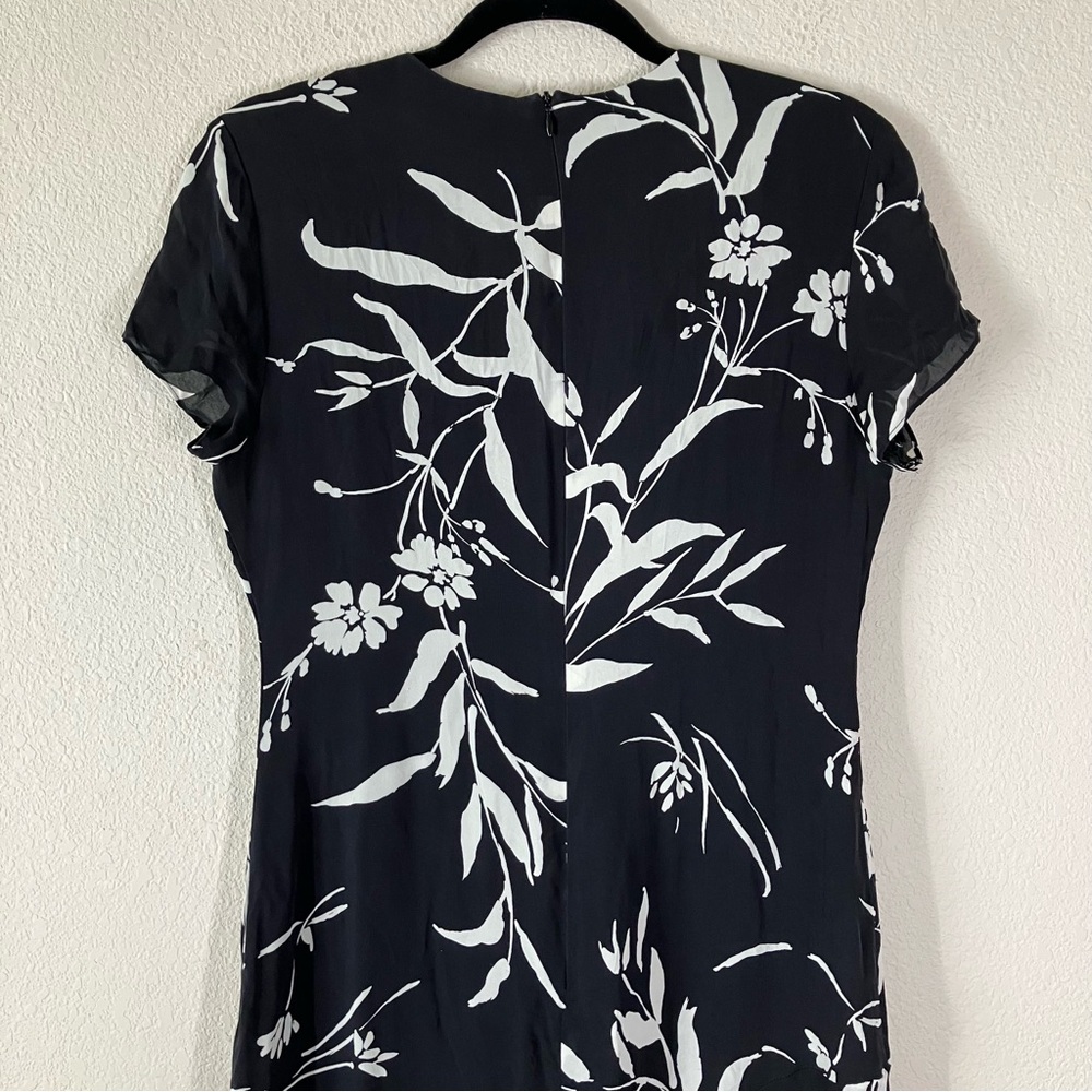 SAKS FIFTH AVE Vintage Silk Column Dress 8 Hawaiian Tropical 80s Black Luau Tiki - Picture 9 of 11